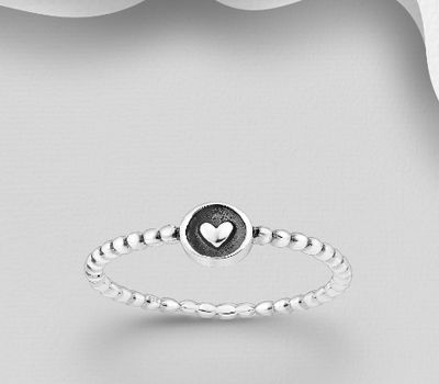 925 Sterling Silver Oxidized Heart Ring