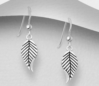 925 Sterling Silver Leaf Hook Earrings, Decorated with Colored Enamel