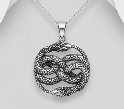 925 Sterling Silver Oxidized Ouroboros Pendant