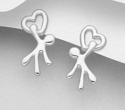 925 Sterling Silver Heart & Human Figure Push-Back Earrings