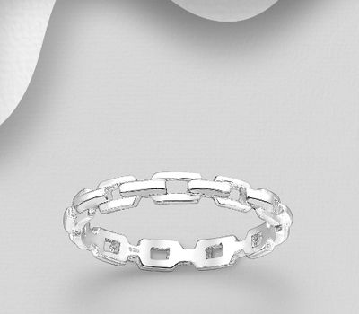 925 Sterling Silver Links Band Ring, 3 mm Wide