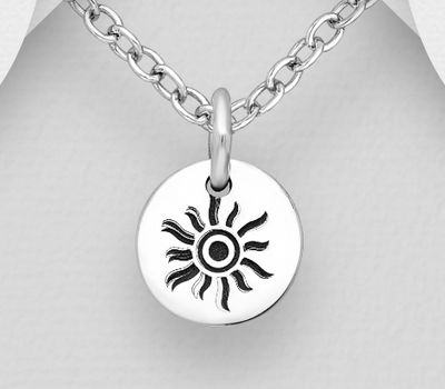 925 Sterling Silver Oxidized Circle and Sun Pendant