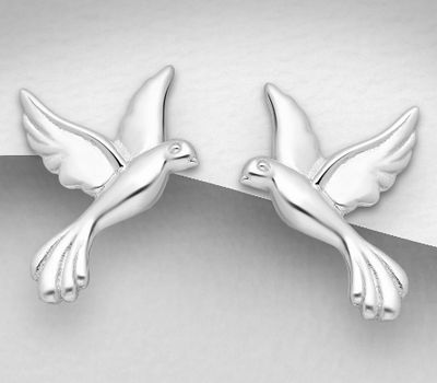 925 Sterling Silver Push-Back Flying Doves Earrings