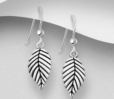 925 Sterling Silver Leaf Hook Earrings, Decorated with Colored Enamel