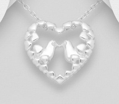 925 Sterling Silver Heart Shape Birds Pendant