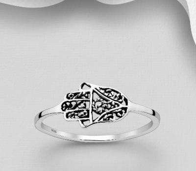 925 Sterling Silver Oxidized Hamsa Ring