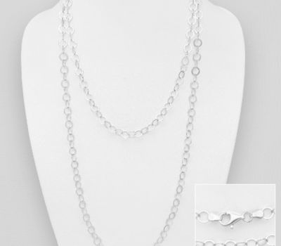 ITALIAN DELIGHT - 925 Sterling Silver Long Layered Necklace, 5.5 mm Wide. Made in Italy.