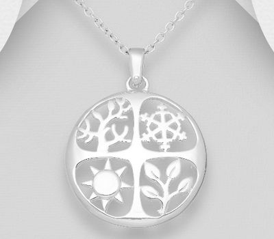 925 Sterling Silver Sun, Helm, Tree and Branch Pendant