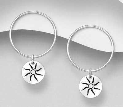 925 Sterling Silver Circle and Sun Push-Back Earrings