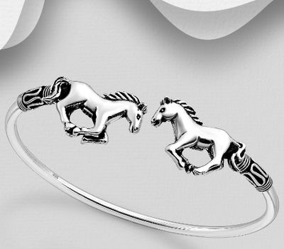 925 Sterling Silver Oxidized Horse Cuff Bracelet