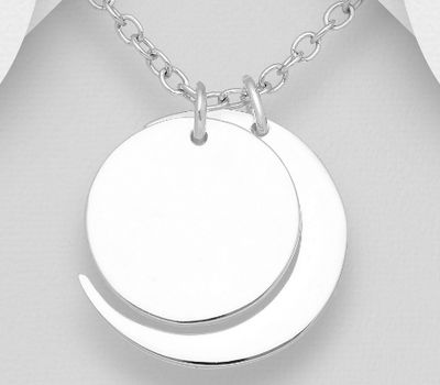 925 Sterling Silver Moon Pendant, Engravable