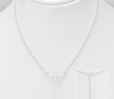 925 Sterling Silver Anchor, Chevron And Cross Necklace