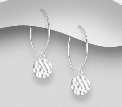 925 Sterling Silver Hammered Hook Earrings