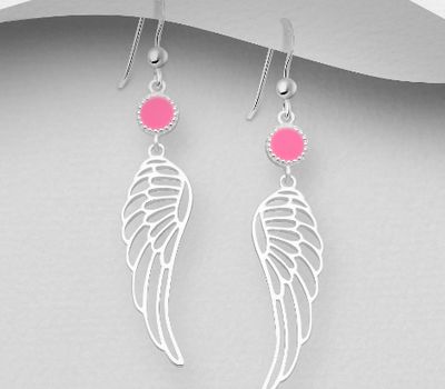 925 Sterling Silver Wings Hook Earrings, Decorated with Various Colors of Enamel