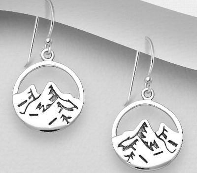 925 Sterling Silver Oxidized Mountain Hook Earrings