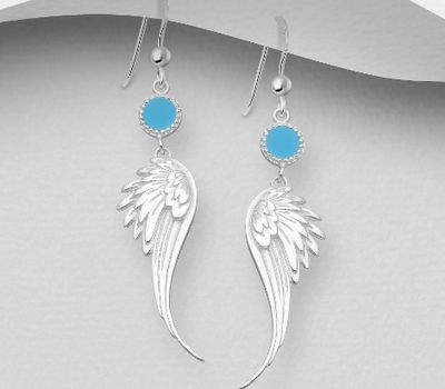 925 Sterling Silver Wings Hook Earrings, Decorated with Various Colors of Enamel