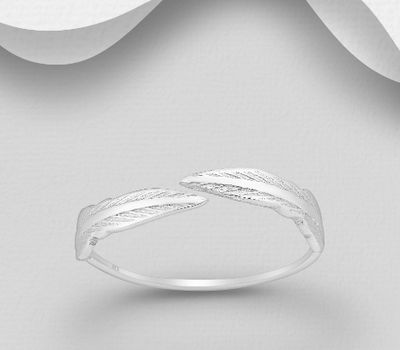 925 Sterling Silver Adjustable Feather Ring