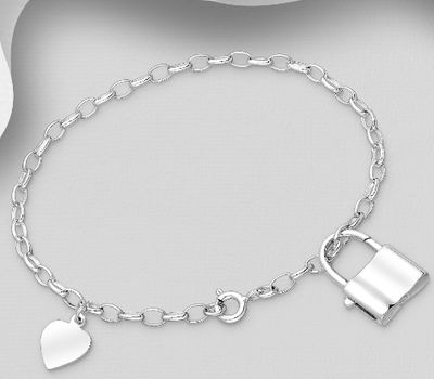 925 Sterling Silver Heart and Lock Bracelet