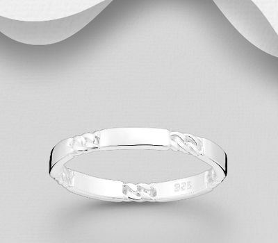 925 Sterling Silver Links Band Ring, 3 mm Wide