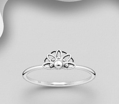 925 Sterling Silver Oxidized Flower Ring