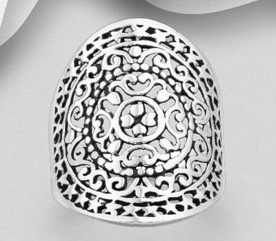 925 Sterling Silver Oxidized Star and Multiple Patterned Ring