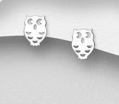 925 Sterling Silver Owl Push-Back Earrings