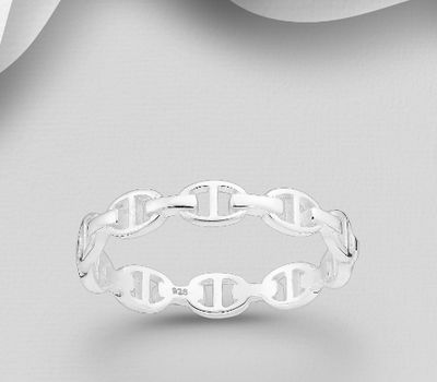 925 Sterling Silver Flat Mariner Links Ring, 3.5 mm Wide