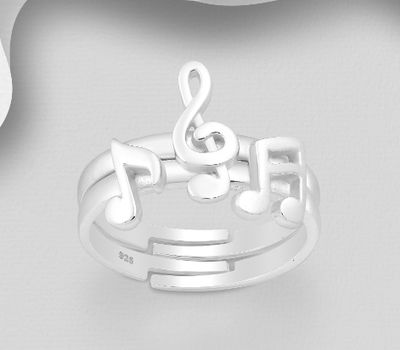 925 Sterling Silver Adjustable Music Notes Ring