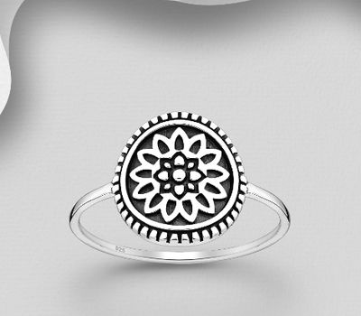 925 Sterling Silver Oxidized Flower Ring