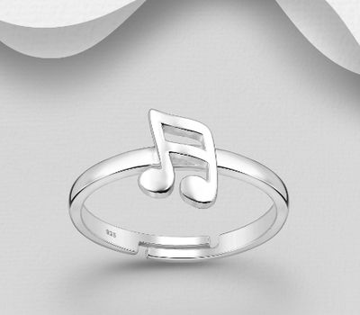 925 Sterling Silver Adjustable Music Notes Ring