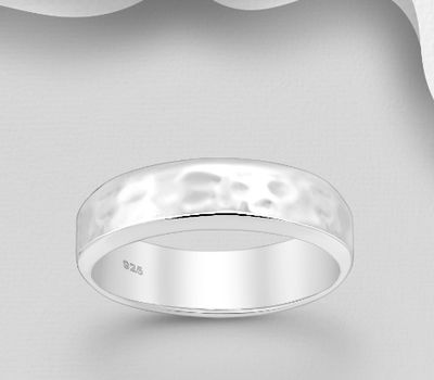 925 Sterling Silver Textured Band Ring, 5.5 mm Wide.