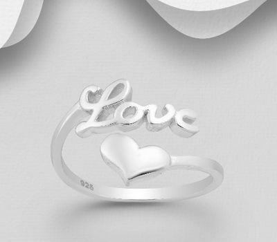 925 Sterling Silver Adjustable Ring Featuring Heart and 