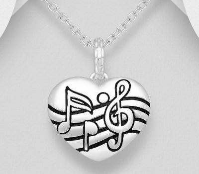 925 Sterling Silver Heart & Music Notes Pendant