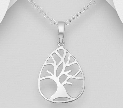 925 Sterling Silver Tree Of Life Pendant, Plating With Pure Silver And E-Coat