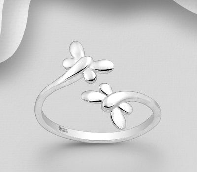 925 Sterling Silver Adjustable Dragonfly Ring