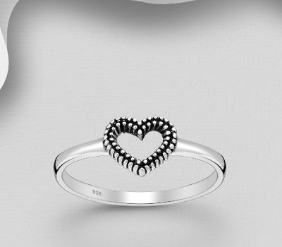 925 Sterling Silver Oxidized Heart Ring