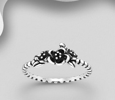 925 Sterling Silver Oxidized Flower Ring