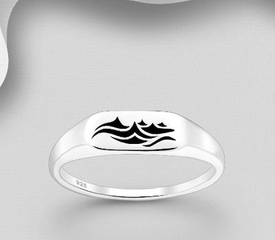 925 Sterling Silver Oxidized Wave Ring