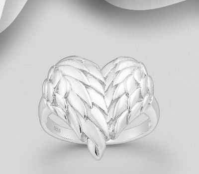 925 Sterling Silver Heart Shape Angel Wings Ring