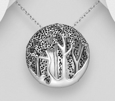 925 Sterling Silver Tree of Life Pendant, Decorated with Colored Enamel