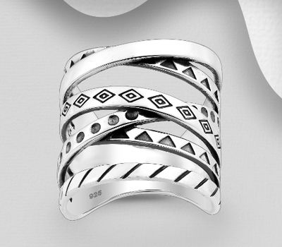 925 Sterling Silver Oxidized Patterned Ring