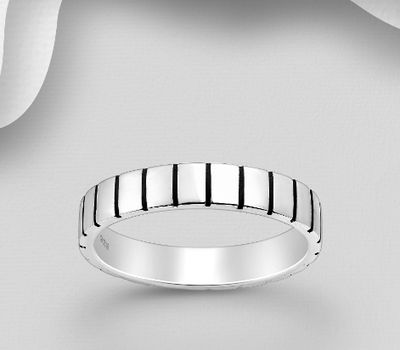 925 Sterling Silver Band Ring, 4 mm Wide.