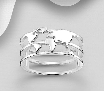 925 Sterling Silver Map Ring