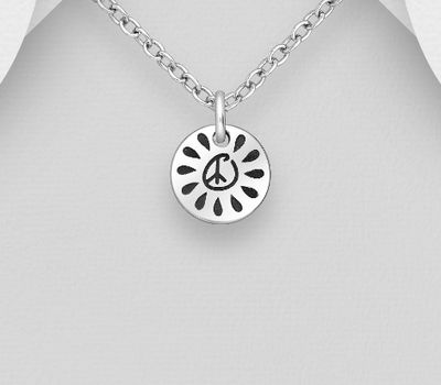 925 Sterling Silver Oxidized Peace Symbol Pendant