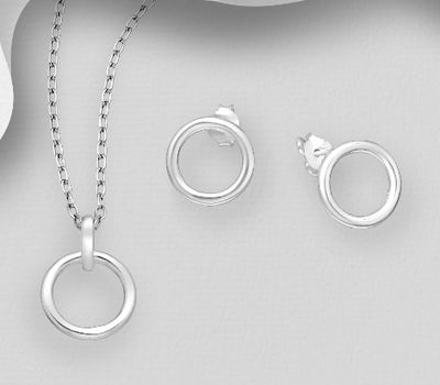 925 Sterling Silver Circle Push-Back Earrings & Pendant