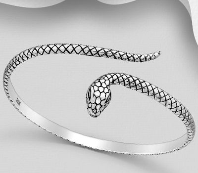 925 Sterling Silver Oxidized Snake Cuff Bracelet