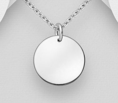 925 Sterling Silver Engravable Circle Tag Pendant