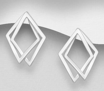 925 Sterling Silver Double Rhombus Push-Back Earrings