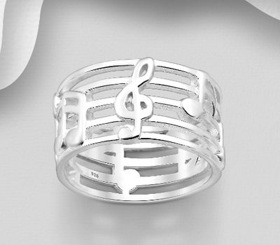 925 Sterling Silver Music Notes Ring