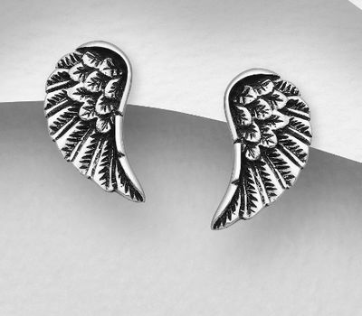 925 Sterling Silver Wings Push-Back Earrings